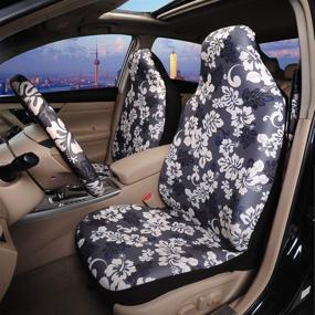 img 3 attached to 🚗 Автокресло AUTOFAN: Накидки на передние сиденья с подушками для ремне безопасности и чехлом на руль - идеальная защита для сидений 98% автомобилей