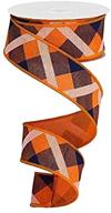 🎀 10 yards of plaid canvas wired edge ribbon in orange, navy, and white - 1.5 inch logo