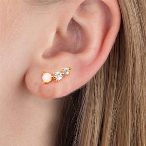 img 3 attached to 🌟 Stunning YeGieonr Sterling Silver Created Opal Earring Studs: Gold Crawler Earrings with Sparkling Cubic Zirconia, Perfect Cartilage Earrings for Girls/Women