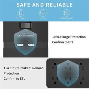 img 1 attached to 🔌 NTONPOWER 25 Ft Extension Cord Flat Plug, Surge Protector Power Strip with 6 Outlets, 2 USB Ports, 1875W/15A Circuit Breaker, Overload Protection, 1080J, ETL Listed, Wall Mountable for Home Office and Workbench