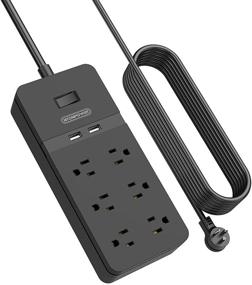 img 4 attached to 🔌 NTONPOWER 25 Ft Extension Cord Flat Plug, Surge Protector Power Strip with 6 Outlets, 2 USB Ports, 1875W/15A Circuit Breaker, Overload Protection, 1080J, ETL Listed, Wall Mountable for Home Office and Workbench