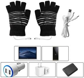 img 2 attached to Stay Cozy with [2 Pack] USB Heated Gloves: Unisex Mitten Style, USB 2.0 Powered Stripes Heating, Knitting Wool Material, Fingerless Design, Washable, Perfect Gift - Brown + Black