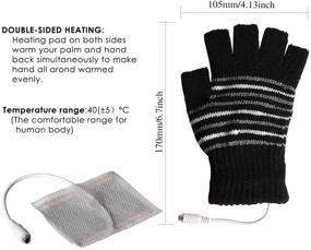 img 3 attached to Stay Cozy with [2 Pack] USB Heated Gloves: Unisex Mitten Style, USB 2.0 Powered Stripes Heating, Knitting Wool Material, Fingerless Design, Washable, Perfect Gift - Brown + Black