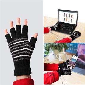 img 1 attached to Stay Cozy with [2 Pack] USB Heated Gloves: Unisex Mitten Style, USB 2.0 Powered Stripes Heating, Knitting Wool Material, Fingerless Design, Washable, Perfect Gift - Brown + Black