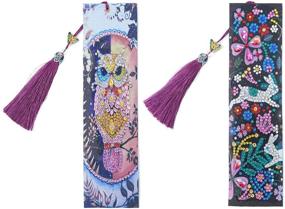 img 4 attached to HXYQMMY 2 PCS Diamond Painting Bookmarks for Adults - 5D DIY Bookmarks with Tassel Arts Crafts Set, Rhinestone Mosaic Gifts for Christmas, Ross Beauty - Owl & Rabbit Design
