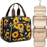 🌻 hanging toiletry bag organizer: water resistant travel companion for women - 4 sections, large makeup case, sunflower design logo