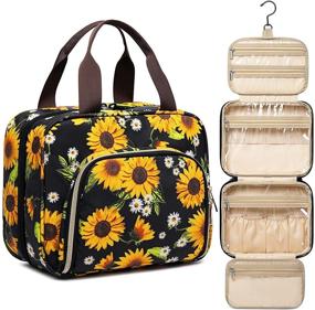 img 4 attached to 🌻 Hanging Toiletry Bag Organizer: Water Resistant Travel Companion for Women - 4 Sections, Large Makeup Case, Sunflower Design