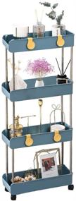 img 4 attached to 4-Tier Slim Mobile Shelving Unit On Wheels Storage & Organization