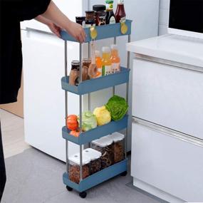 img 1 attached to 4-Tier Slim Mobile Shelving Unit On Wheels Storage & Organization