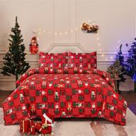 🎅 full/queen size christmas quilt set - festive santa claus snowman & plaid patchwork pattern, lightweight & reversible xmas bedspread coverlet with snowflake moose, perfect for christmas bedding logo