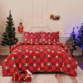 img 4 attached to 🎅 Full/Queen Size Christmas Quilt Set - Festive Santa Claus Snowman & Plaid Patchwork Pattern, Lightweight & Reversible Xmas Bedspread Coverlet with Snowflake Moose, Perfect for Christmas Bedding