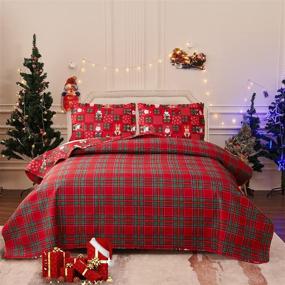 img 1 attached to 🎅 Full/Queen Size Christmas Quilt Set - Festive Santa Claus Snowman & Plaid Patchwork Pattern, Lightweight & Reversible Xmas Bedspread Coverlet with Snowflake Moose, Perfect for Christmas Bedding