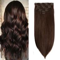 18-inch dark brown clip-in hair extensions - double weft brazilian straight virgin hair, soft and silky full head hair extensions for women - grade 8a, 120g, 8pcs with 20 clips logo