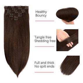 img 3 attached to 18-inch Dark Brown Clip-In Hair Extensions - Double Weft Brazilian Straight Virgin Hair, Soft and Silky Full Head Hair Extensions for Women - Grade 8A, 120g, 8pcs with 20 Clips