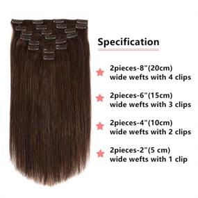 img 2 attached to 18-inch Dark Brown Clip-In Hair Extensions - Double Weft Brazilian Straight Virgin Hair, Soft and Silky Full Head Hair Extensions for Women - Grade 8A, 120g, 8pcs with 20 Clips