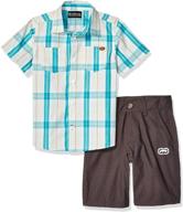 👕 plaid woven shirt and short set for boys by marc ecko logo