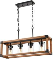 axland rustic wood linear chandelier - 4-light kitchen island lighting perfect for dining room логотип