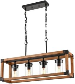 img 4 attached to AXLAND Rustic Wood Linear Chandelier - 4-Light Kitchen Island Lighting Perfect for Dining Room