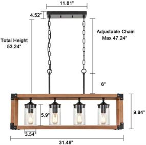 img 1 attached to AXLAND Rustic Wood Linear Chandelier - 4-Light Kitchen Island Lighting Perfect for Dining Room