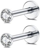 changgaijewelry: sparkling cz gem top tragus/helix/labret studs - internally threaded surgical steel - 16g - 1 pair 3mm logo