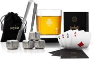 🎲 joyjolt poker whiskey glass set - ace of clubs semi square rocks glass tumbler, 4x dice whiskey stones, dice bag, playing cards deck, mini tongs for reusable ice cubes. stylish whiskey gifts for men, ideal for casino lovers and gaming enthusiasts logo