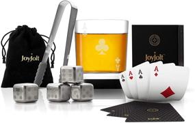 img 4 attached to 🎲 JoyJolt Poker Whiskey Glass Set - Ace of Clubs Semi Square Rocks Glass Tumbler, 4x Dice Whiskey Stones, Dice Bag, Playing Cards Deck, Mini Tongs for Reusable Ice Cubes. Stylish Whiskey Gifts for Men, Ideal for Casino Lovers and Gaming Enthusiasts