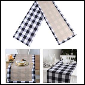 img 4 attached to OurWarm Buffalo Plaid Check Table Runner: Reversible Cotton Burlap Kitchen Decor for Christmas Holiday Home Decorations - Farmhouse Black and White, 14 x 72 Inch