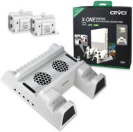 🎮 oivo vertical cooling stand for xbox one x/ xbox one s/ regular xbox one, enhanced cooling fan with 2pack 600mah batteries, games storage, dual controller charging dock station (x0011-white) - seo-optimized logo