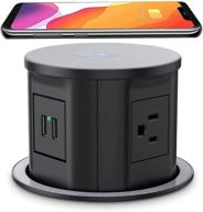 💡 black pop-up outlet power strip with wireless charger and retractable recessed design logo