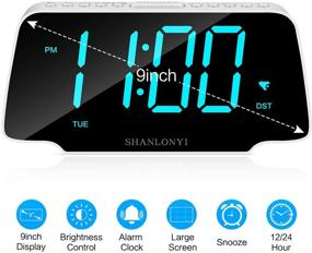 img 3 attached to SHANLONYI 9-Inch Blue LED Display Alarm Clock Radio for Bedroom with 3 Dimmer, Snooze, FM Radio, 12/24H, Auto DST, USB Chargers, Battery Backup - Ideal for Kids, Heavy Sleepers, Elderly