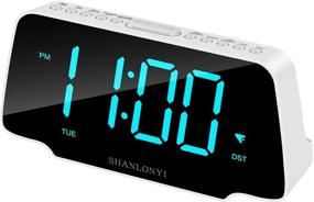 img 4 attached to SHANLONYI 9-Inch Blue LED Display Alarm Clock Radio for Bedroom with 3 Dimmer, Snooze, FM Radio, 12/24H, Auto DST, USB Chargers, Battery Backup - Ideal for Kids, Heavy Sleepers, Elderly