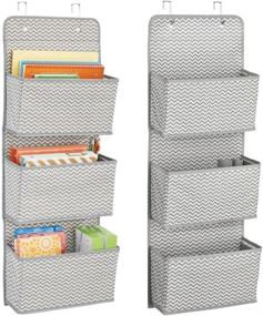 img 4 attached to 📚 mDesign Fabric Wall Mount/Over Door Hanging Organizer - 3 Large Pockets - Ideal for Office Supplies, Planners, File Folders, Notebooks - Chevron Zig-Zag Print, 2 Pack - Gray/Cream