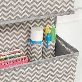 img 1 attached to 📚 mDesign Fabric Wall Mount/Over Door Hanging Organizer - 3 Large Pockets - Ideal for Office Supplies, Planners, File Folders, Notebooks - Chevron Zig-Zag Print, 2 Pack - Gray/Cream