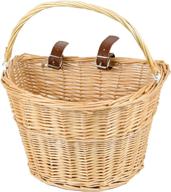 🚲 wicker bike cargo basket for women - front handlebar d-shaped hand-woven, removable beach vintage bicycle basket with waterproof back and leather straps logo