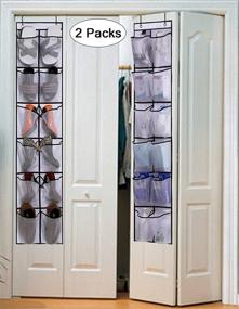 img 3 attached to 👞 Efficient Shoe Storage Solution: MISSLO Over The Door Shoe Organizer with 12 Large Mesh Pockets - 2 Pack, Perfect for Narrow Closet Doors in White