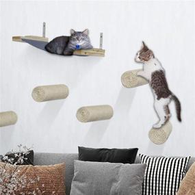 img 4 attached to 🐾 Yokstore Wall Mounted Cat Scratching Shelves - Set of 7 Floating Sisal Cat Scratching Posts Steps with Cat Hammock Perches: Perfect Lounging and Play Zone, Ultimate Cat Supplies!