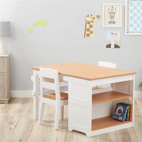 img 3 attached to Melissa & Doug Wooden Art Table and 2 Chairs Set - Kids Furniture for Playroom: Light Woodgrain and White 2-Tone Finish - Perfect Playroom Furniture