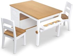 img 4 attached to Melissa & Doug Wooden Art Table and 2 Chairs Set - Kids Furniture for Playroom: Light Woodgrain and White 2-Tone Finish - Perfect Playroom Furniture