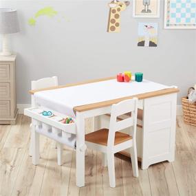 img 1 attached to Melissa & Doug Wooden Art Table and 2 Chairs Set - Kids Furniture for Playroom: Light Woodgrain and White 2-Tone Finish - Perfect Playroom Furniture