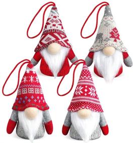 img 1 attached to LURLIN Gnome Christmas Ornaments: Handmade Swedish Tomte Gnomes with LED Lights - 4 Pack Scandinavian Santa Elf Plush Table Ornaments for Christmas Tree Hanging Decoration and Home Decor