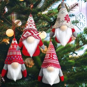 img 3 attached to LURLIN Gnome Christmas Ornaments: Handmade Swedish Tomte Gnomes with LED Lights - 4 Pack Scandinavian Santa Elf Plush Table Ornaments for Christmas Tree Hanging Decoration and Home Decor