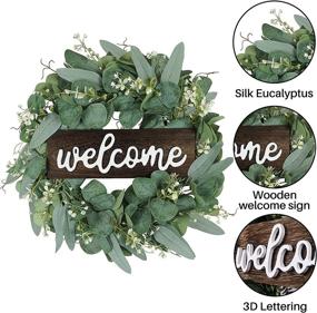 img 3 attached to Eucalyptus Welcome Wreaths for Front Door, Artificial Green Wreath with Wooden Welcome Sign, Rustic Porch Farmhouse Door Decor for Spring and Summer, Indoor & Outdoor Hanging Signs – Home Decoration