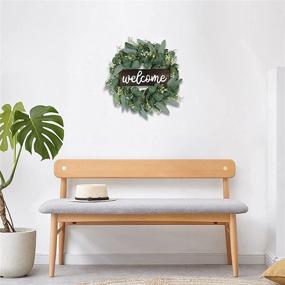 img 1 attached to Eucalyptus Welcome Wreaths for Front Door, Artificial Green Wreath with Wooden Welcome Sign, Rustic Porch Farmhouse Door Decor for Spring and Summer, Indoor & Outdoor Hanging Signs – Home Decoration