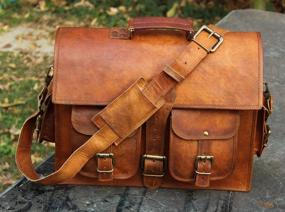 img 2 attached to 👜 DARK BROWN Crafat 15 Inch Vintage Handmade Leather Messenger Bag - Stylish Laptop Briefcase for Men