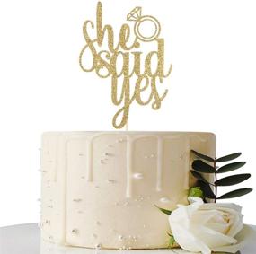 img 4 attached to Sparkling Gold 'She Said Yes' Cake Topper for Engagement and Wedding Celebrations