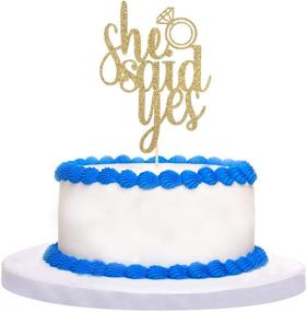 img 1 attached to Sparkling Gold 'She Said Yes' Cake Topper for Engagement and Wedding Celebrations