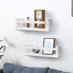 img 1 attached to 📚 Foraineam Set of 2 Floating Wood Storage Shelves - Nursery Room White Wall Shelves for Wall-Mounted Organization