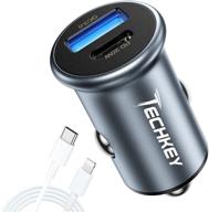 🚗 techkey 38w usb c двухпортовое быстрое зарядное устройство для iphone 12/pro max/mini, 11/xs/xr/x/8, ipad - поставка энергии & быстрая зарядка 3.0 - компактный & надежный автомобильный адаптер логотип