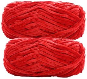 img 4 attached to 🧶 Super Bulky Chenille Velvet Yarn - 7.05oz 300 Yards Polyester - Soft, Gauge 6 - Crochet & Knitting Home Decor Projects (Red, 200g)