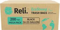 🌿 пакеты для мусора reli, перерабатываемые и экологически чистые (200 штук, черные) изготовлены из переработанного материала | сделано в сша - мешки для мусора черного цвета на 16-25 галлонов. логотип